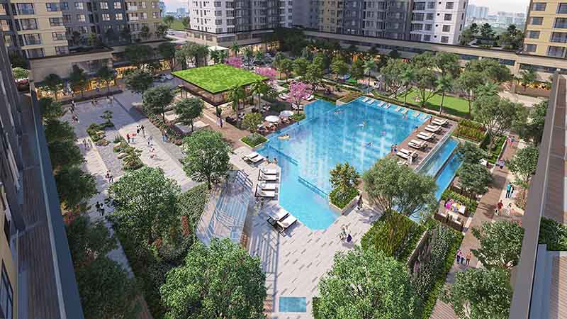 hồ bơi tiện ích nội khu của akari city