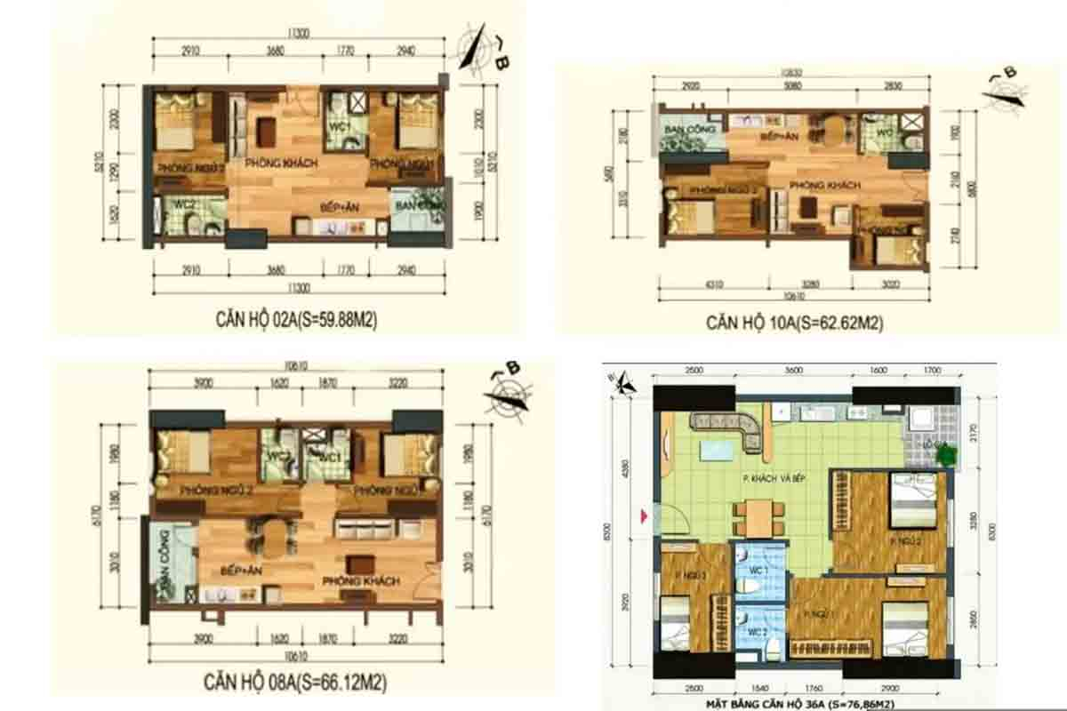 tk căn hộ 2 pn, 2 phòng vệ sinh